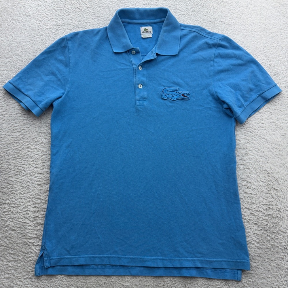 Lacoste Mens Sky Blue Cotton Pique Short Sleeve Big Croc Logo Polo Shirt Size 5